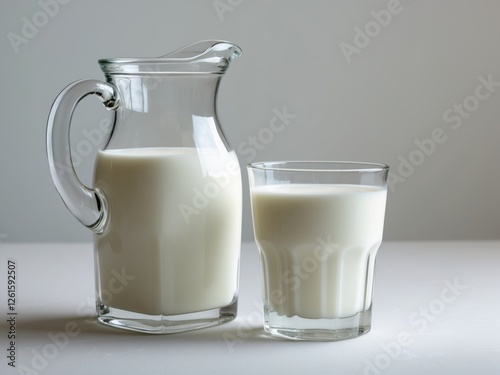 Glass Pitcher and Glass of Milk