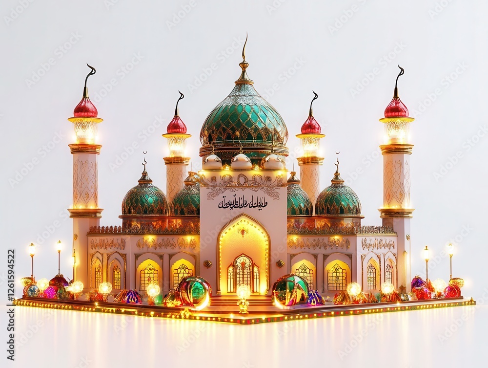 Obraz premium Eid Mubarak with festive lights isolated on white background