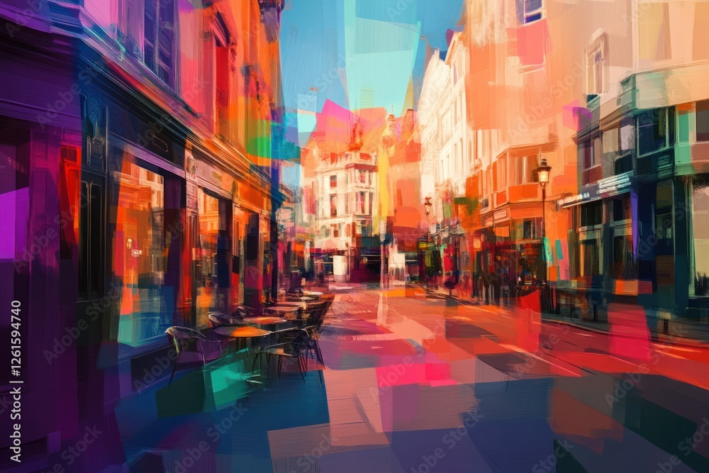 Naklejka premium A digital artwork featuring fragmented perspectives and vibrant hues, creating an abstract visual experience 