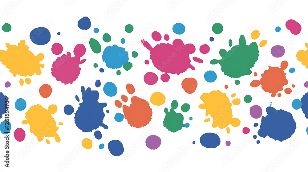 Fototapeta premium Colorful Splashes on a White Canvas Decorative Border with Watercolor Paint Drops and Fun Design