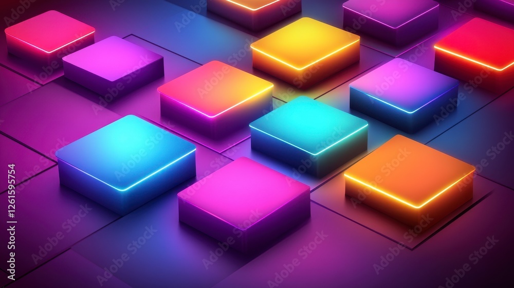 Colorful Neon Squares in Dynamic Abstract Background Design Colorful Neon Squares in Dynamic Abstract Background Design