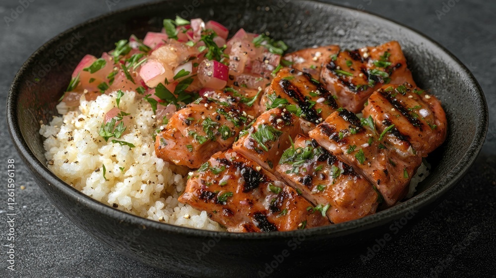 Delicious Grilled Salmon Rice Bowl Recipe, Tasty and Healthy Meal Delicious Grilled Salmon Rice Bowl Recipe, Tasty and Healthy Meal