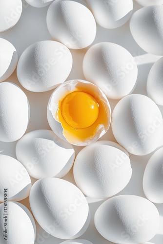 Broken egg yolk centered on white eggs photo