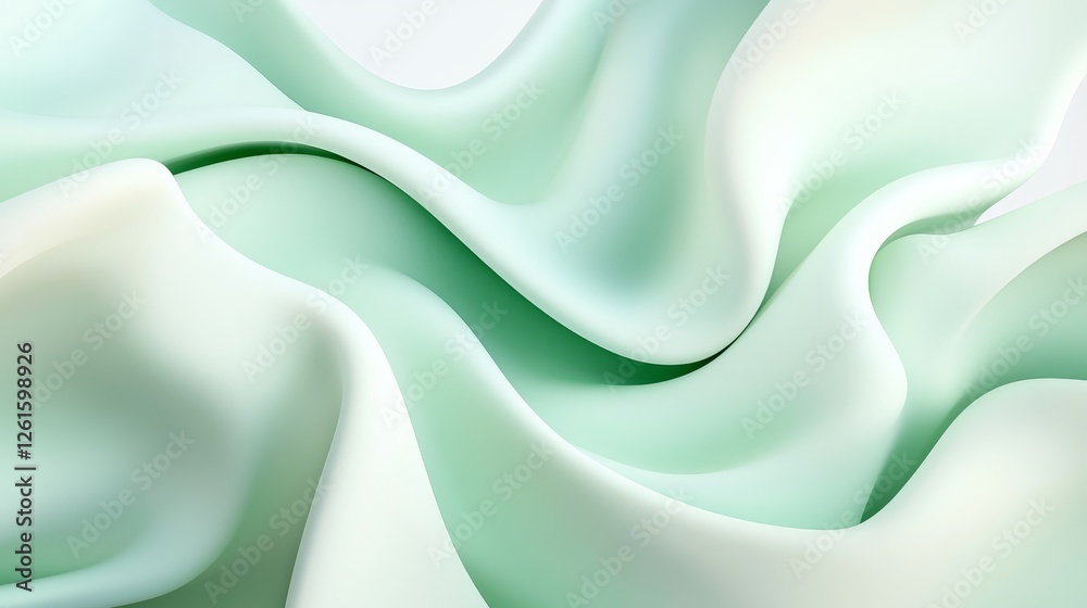 Obraz premium Flowing mint green silk fabric textile studio high-quality image soft lighting close-up elegance and luxury