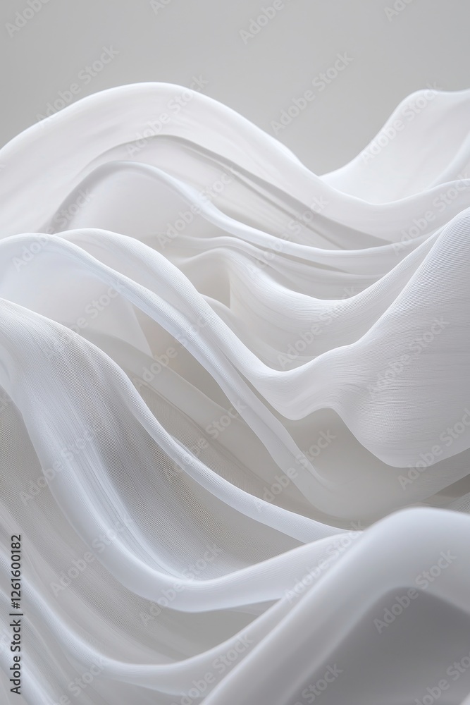 Obraz premium Flowing white fabric textures studio abstract art minimalist close-up elegance and serenity