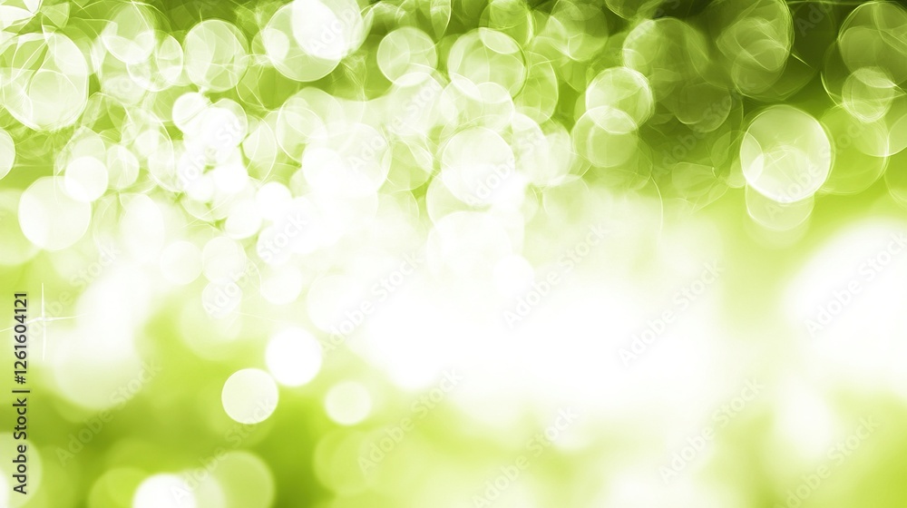 Abstract green bokeh background with blurred lights and space for text, green spring nature background, white background, 