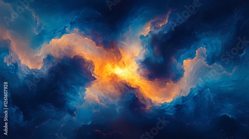 Wallpaper Mural Abstract Cosmic Cloudscape Warm Light Dramatic Swirling Nebula. AI Generated Torontodigital.ca