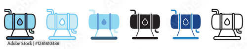 Coagulation multi-style icon, outline, flat, glyph, dual tone, line color, UI, UX kit, app and web development, digital or print. For industry, education, ecology, environment, water treatment theme.