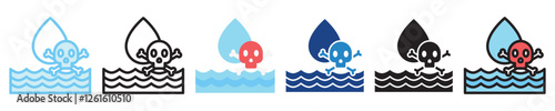 Contamination multi-style icon, outline, flat, glyph, dual tone, line color, UI, UX kit, app and web development, digital or print. For industry, education, ecology, environment, water treatment theme