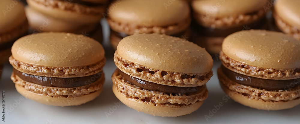 Closeup Of Stacked Macarons With Chocolate Filling Closeup Of Stacked Macarons With Chocolate Filling