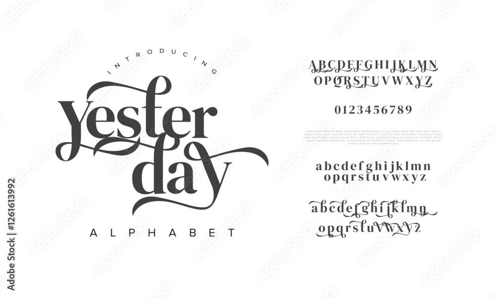 Yesterday typography beauty fashion elegant minimalist serif italic fonts decorative wedding vintage retro logos. Minimal luxury font alphabet logo. Vector illustration Yesterday typography beauty fashion elegant minimalist serif italic fonts decorative wedding vintage retro logos. Minimal luxury font alphabet logo. Vector illustration