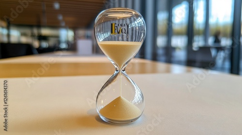 Elegant hourglass on a modern table in a bright room setting