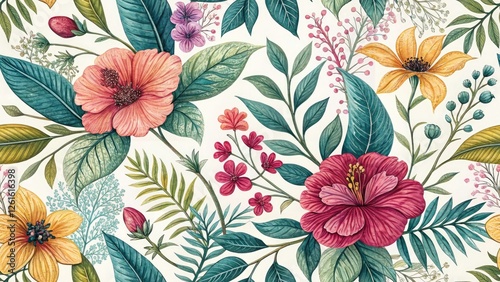 Wallpaper Mural Minimalist Botanical Curtain Fabric Design, Floral Print,  Plant Illustration, Textile Pattern,  Botanical Art, Simple Flower Pattern Torontodigital.ca