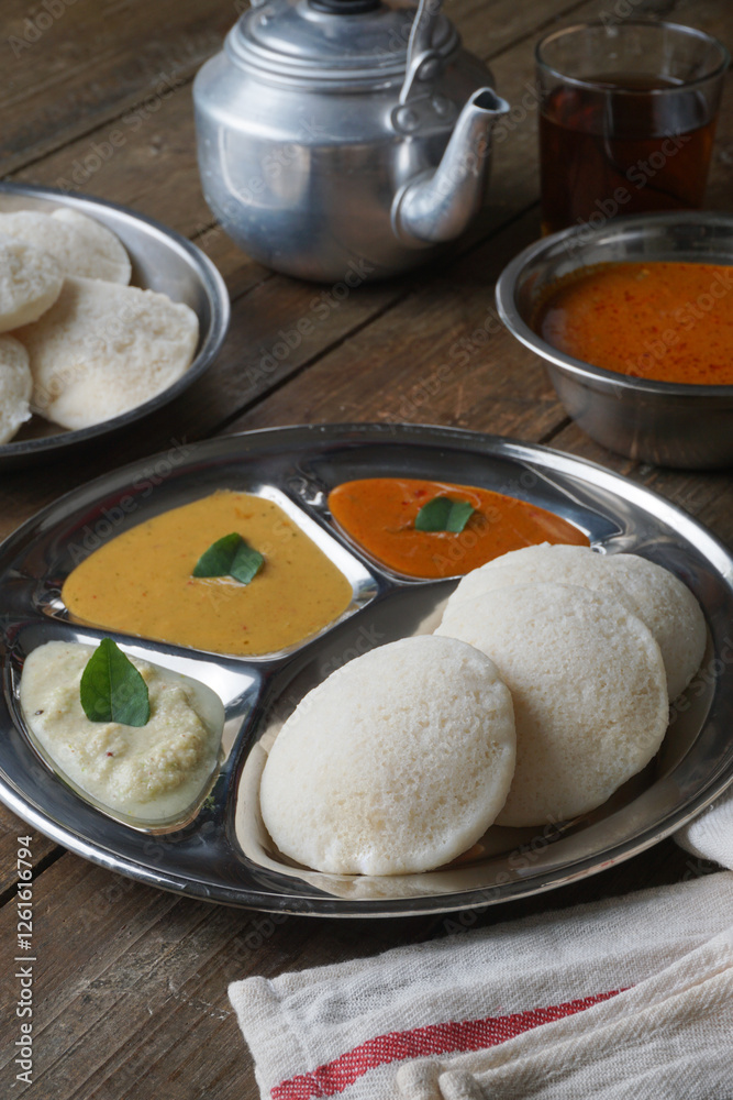 Φωτογραφία Soft and Fluffy South Indian Idli Steamed Rice Cakes on a Plate