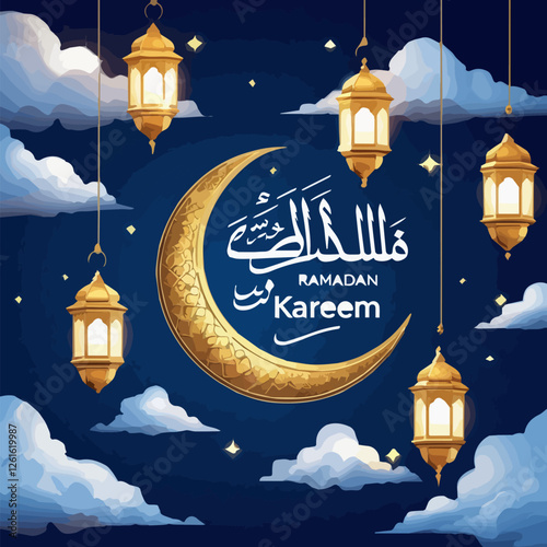 "Ramadan Kareem Typography Art – Elegant Islamic Calligraphy Design for Festive Greetings, Spiritual Decor, and Creative Vector Artwork"