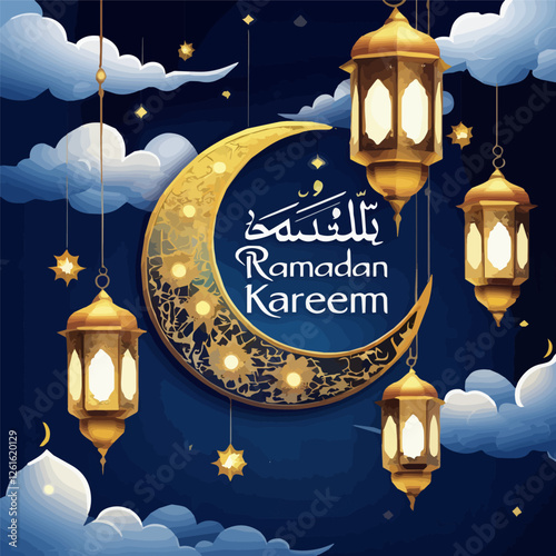 "Ramadan Kareem Typography Art – Elegant Islamic Calligraphy Design for Festive Greetings, Spiritual Decor, and Creative Vector Artwork"