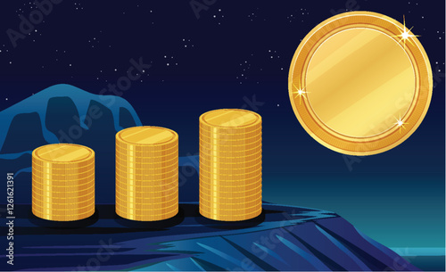 Golden Coins Under Starry Night Sky