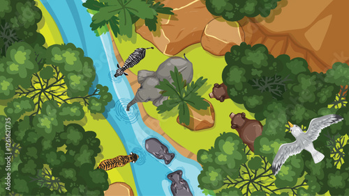 Aerial View of Wildlife by River