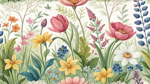 Wallpaper Mural Playful Spring Garden Brushstrokes: Whimsical Floral Background Design Torontodigital.ca