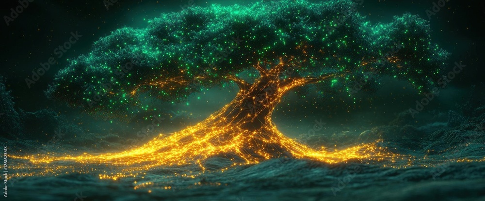 Obraz premium Glowing Fantasy Tree In Dark Environment