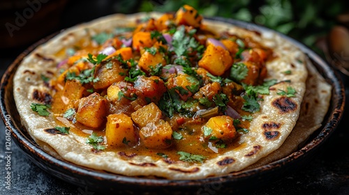 Aloo Paratha Plate Traditional Indian Potato Flatbread Dish Close-up