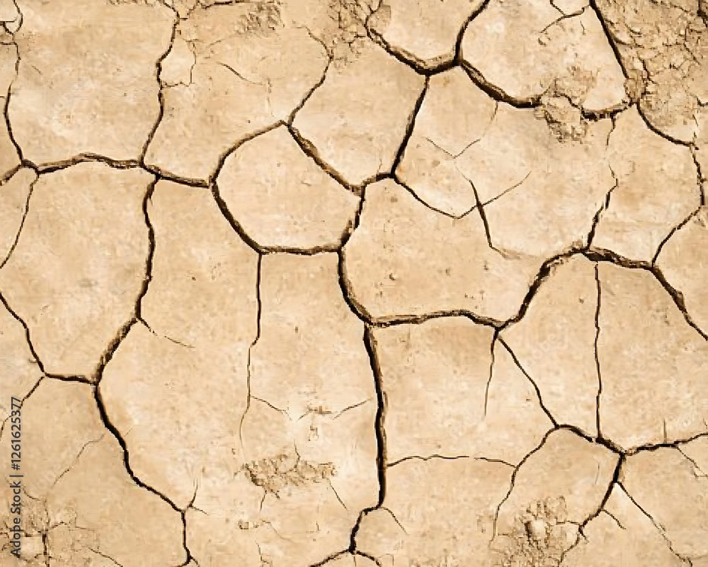 Close-up image of cracked earth in a parched desert landscape, showcasing dry conditions and textures.