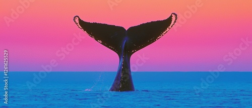 Wallpaper Mural Wildlife Conservation Concepts. Whale tail silhouetted against a colorful sunset over the ocean. Torontodigital.ca