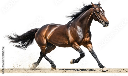 Brown Horse Running Dynamically Against White Background