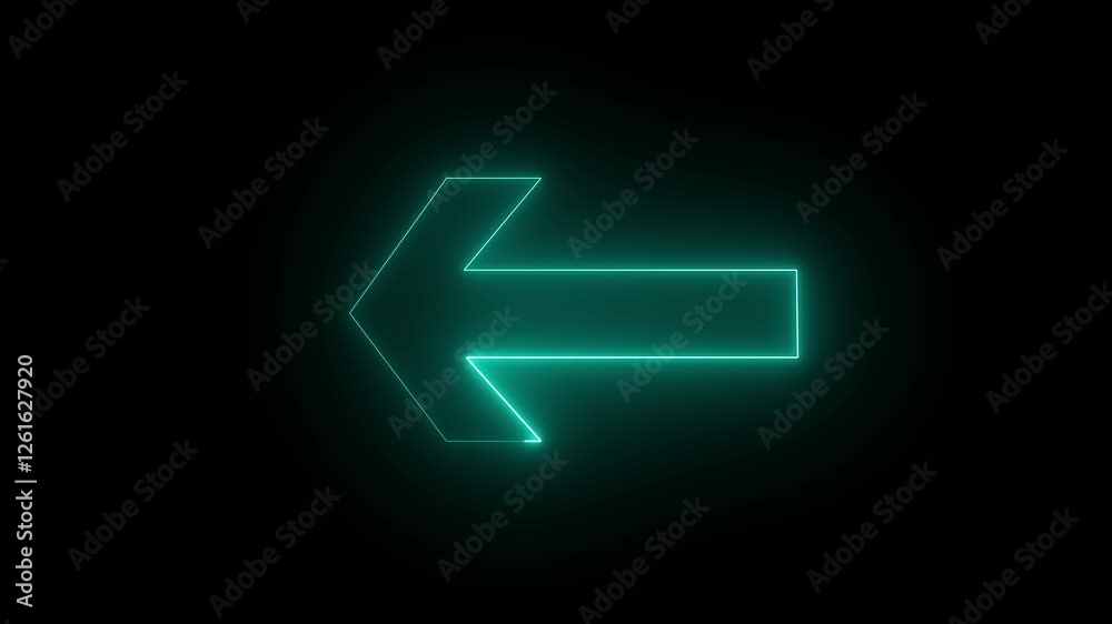 Glowing neon cyan arrow icon swipe animation right to left on black background. Neon cyan left or back arrow icon animation. moving road directional arrow Glowing neon cyan arrow icon swipe animation right to left on black background. Neon cyan left or back arrow icon animation. moving road directional arrow