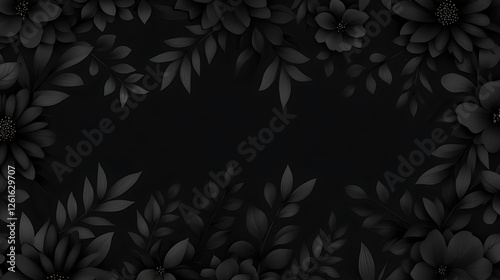 Wallpaper Mural Elegant Floral Frame on Dark Background  Artistic Composition of Leaves and Flowers Design Element Torontodigital.ca