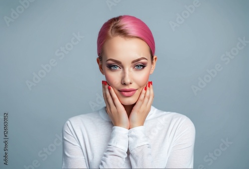 Ideal beauty woman advertising permanent make up powder lips eye eyebrows painless procedure tattoo salon client 