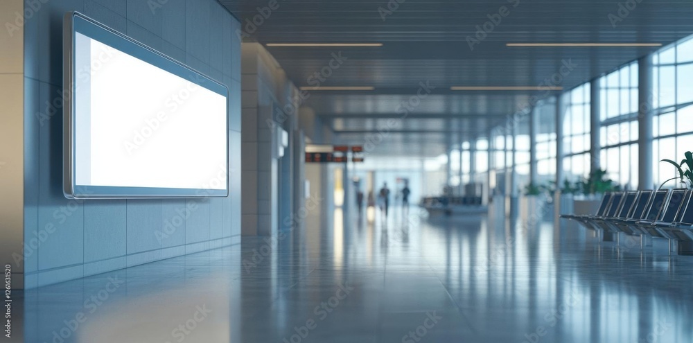 Blank Digital Display Shows Potential at Modern Airport Terminal with Travel and Advertising Themes. Blank Digital Display Shows Potential at Modern Airport Terminal with Travel and Advertising Themes.
