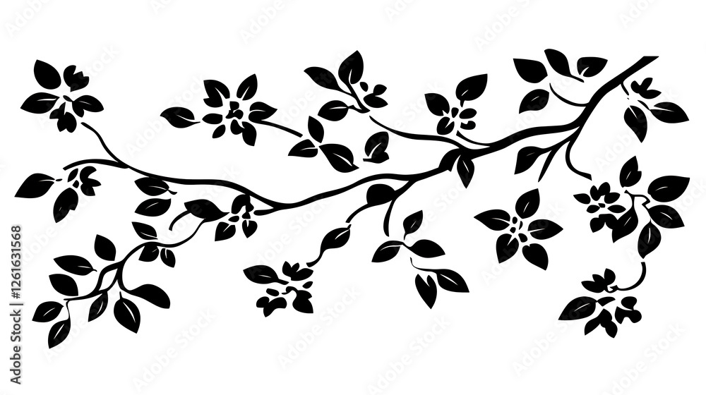 Fototapeta premium Elegant Silhouette Floral Branch with Leaves Nature Illustration Decorative Design Botanical Artwork