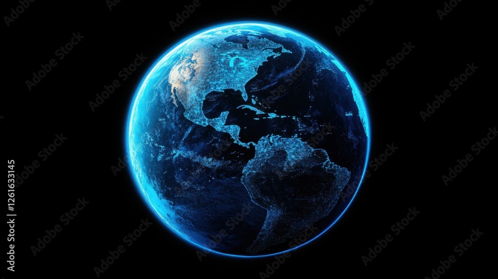 High-resolution 3D representation of Earth, glowing with bright blue data streams, symbolizing a connected digital world. High-resolution 3D representation of Earth, glowing with bright blue data streams, symbolizing a connected digital world.