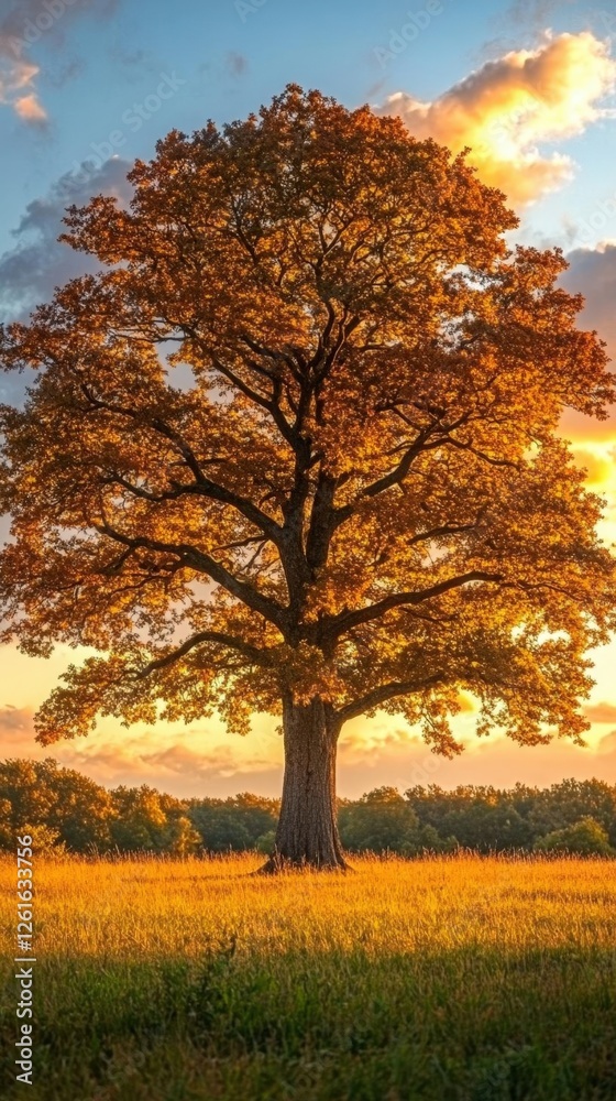 Fototapeta premium Autumn Tree Sunset Landscape