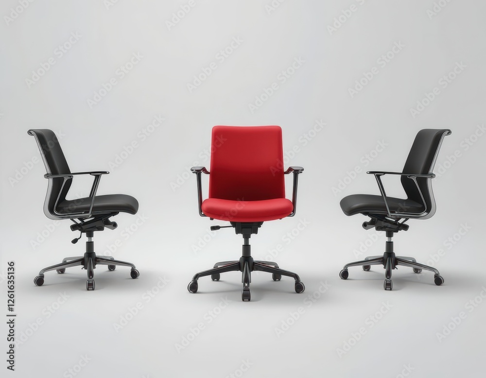 Three office chairs one red two black Three office chairs one red two black