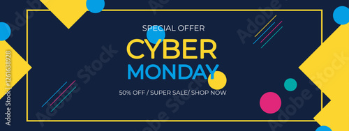 A vibrant banner featuring 'Cyber Monday' text, perfect for attracting online shoppers during sales events