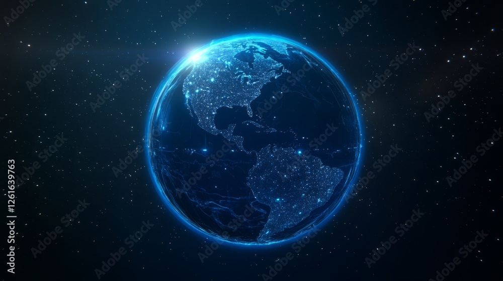 Fototapeta premium Globe showcasing six continents, representing global unity and earth science exploration.
