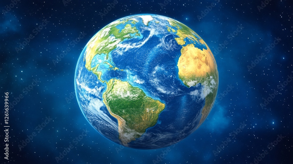 Fototapeta premium Globe showcasing six continents, representing global unity and earth science exploration.