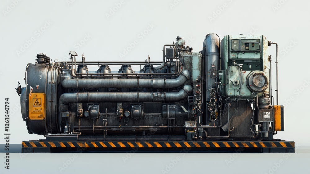 Industrial machinery with pipes and a control panel, likely used for power generation. Industrial machinery with pipes and a control panel, likely used for power generation.