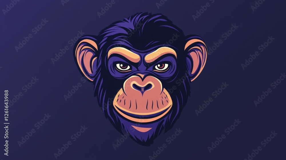 116.Sleek and modern monkey mascot logo featuring a stylized chimpanzee head with bold lines, vibrant colors, and an intelligent expression, ideal for branding. 116.Sleek and modern monkey mascot logo featuring a stylized chimpanzee head with bold lines, vibrant colors, and an intelligent expression, ideal for branding.