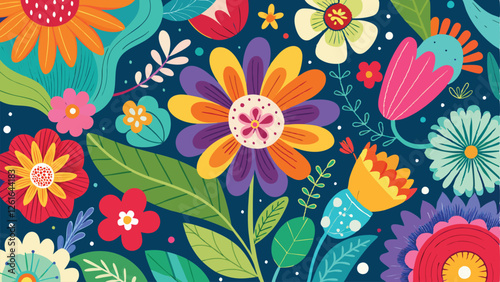 A fun and playful background with hand-drawn, whimsical flowers in bright colors