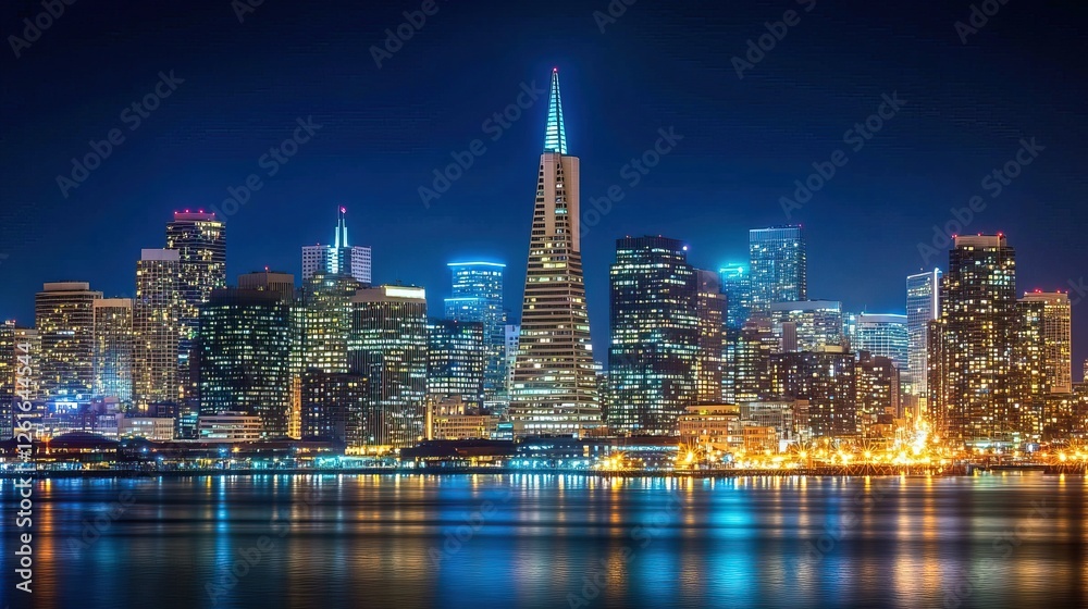 Obraz premium Illuminated City Skyline at Night