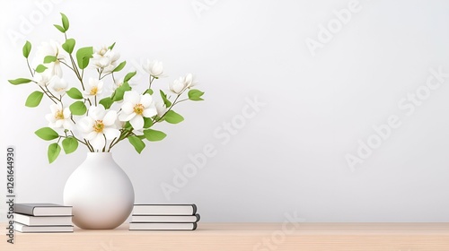 A white vase holds a vibrant bouquet of spring blossoms, a beautiful floral arrangement adding color to the room