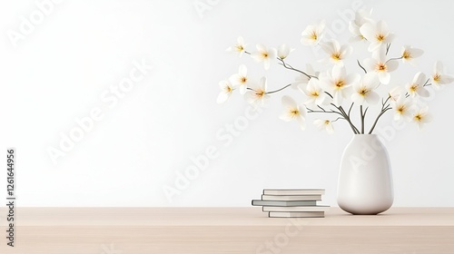 A white vase holds a vibrant bouquet of spring blossoms, a beautiful floral arrangement adding color to the room