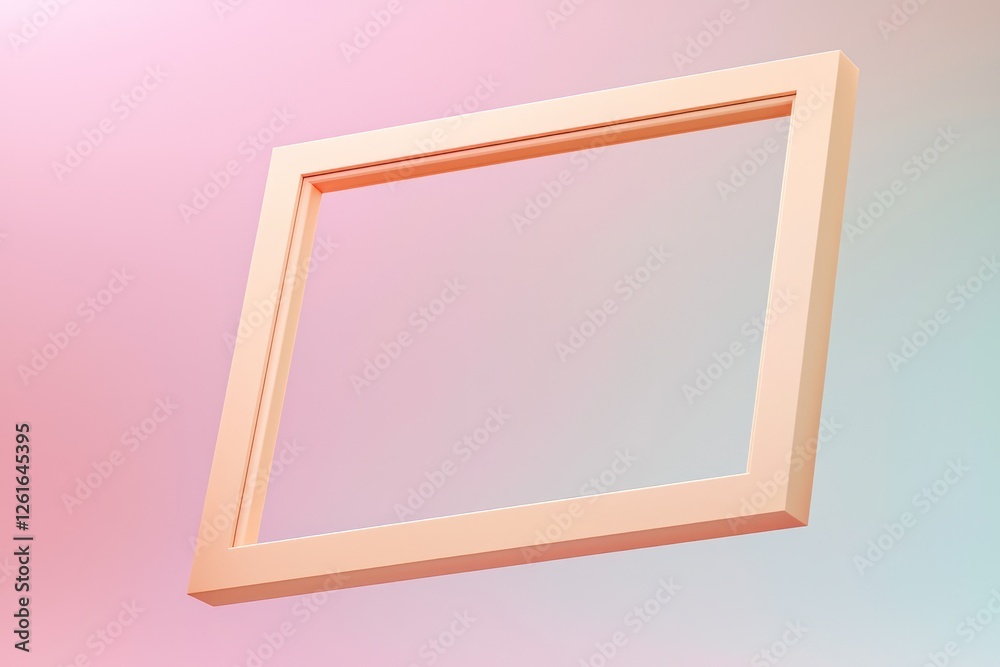 Fototapeta premium Floating on a soft pastel gradient, this realistic 3D frame features pale peach edges, rendered dynamically.