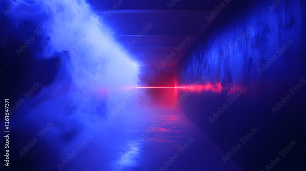 Naklejka premium Neon Lights and Smoke in a Dark Corridor Abstract Background