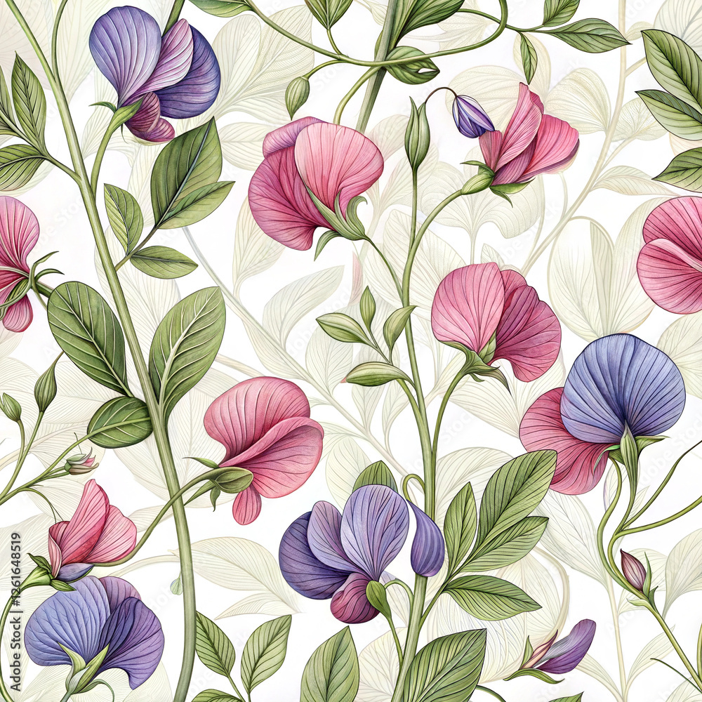 custom made wallpaper toronto digitalBotanical pattern with delicate purple flowers on a light background