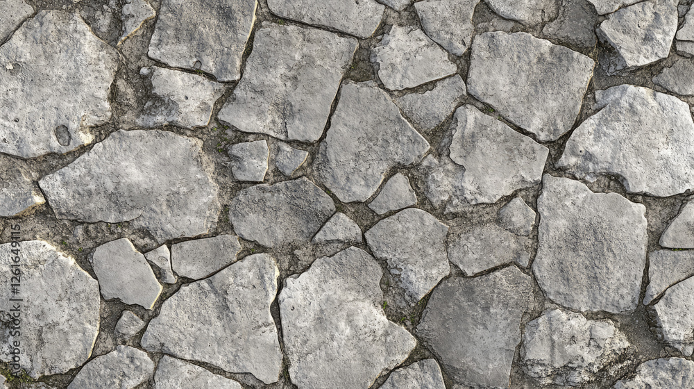 A detailed high-resolution seamless gray cobblestone texture with stone shapes, ideal for construction or 3D rendering projects. The tileable design features natural, grungy stone patterns that can be A detailed high-resolution seamless gray cobblestone texture with stone shapes, ideal for construction or 3D rendering projects. The tileable design features natural, grungy stone patterns that can be
