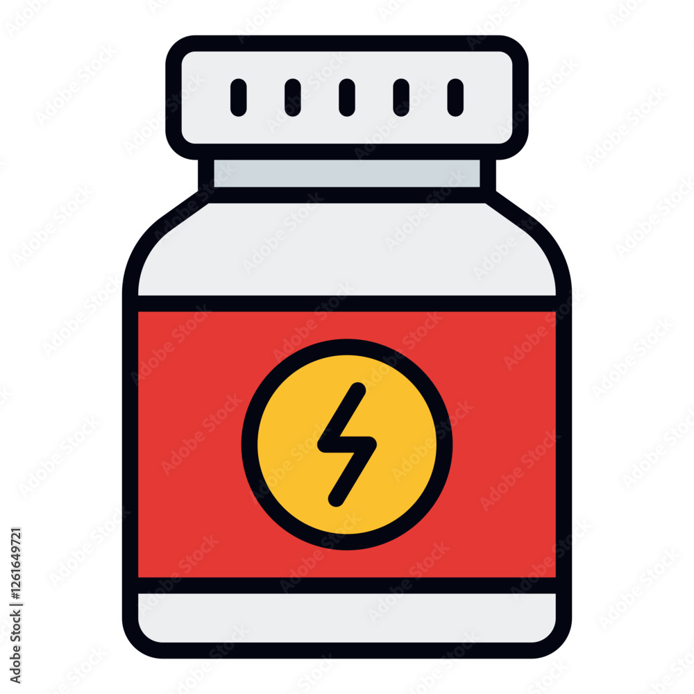 Protein Powder icon. Vector illustration. Symbols of nutrition and muscle building Protein Powder icon. Vector illustration. Symbols of nutrition and muscle building